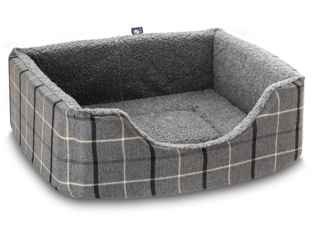 Haven Square Fleece Lined Luxury Dog Bed Sizes in Signature Tartan: